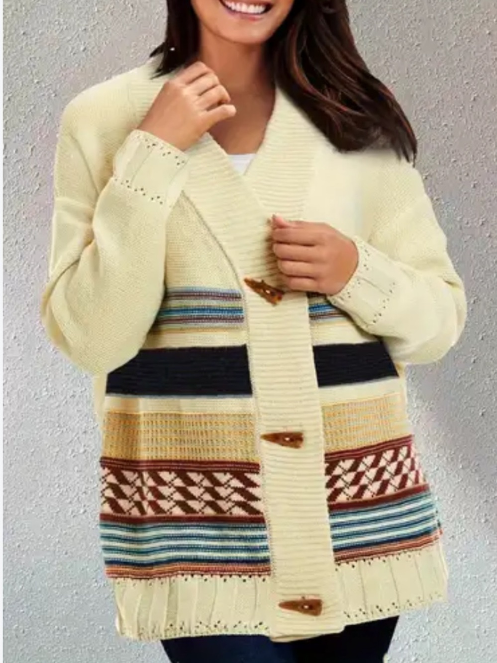 Woman Within Cardigan Cream Knit Stripe Slouchy SZ 22 24 XL Overaized Office